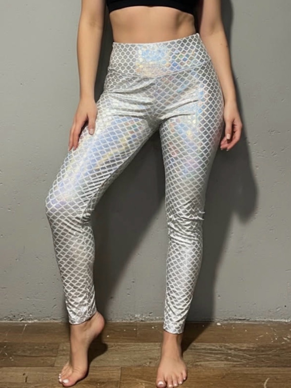 Iridescent Silver High-Waist Leggings